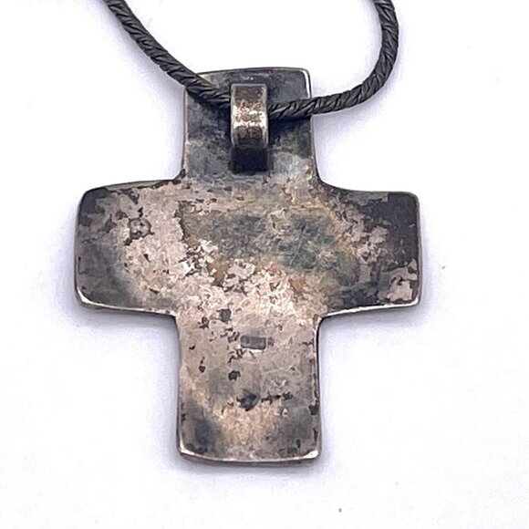 925 Sterling Silver Cross Hammered Pendant Chain Necklace 17 Inch - Picture 3 of 5